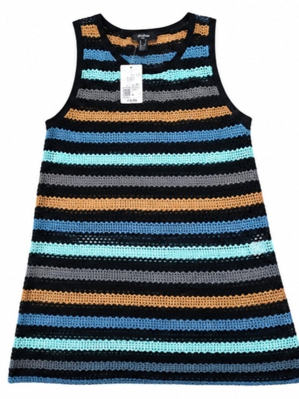 NWT Forever 21 Men’s Large Crochet Knit Striped Tank Top Black Multi
